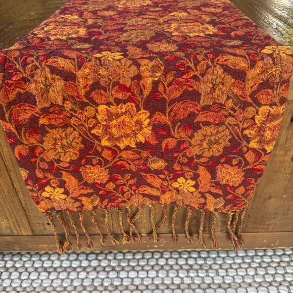 Crate & Barrel Thanksgiving Tapestry Table Runner 14 x120 - Picture 3 of 4